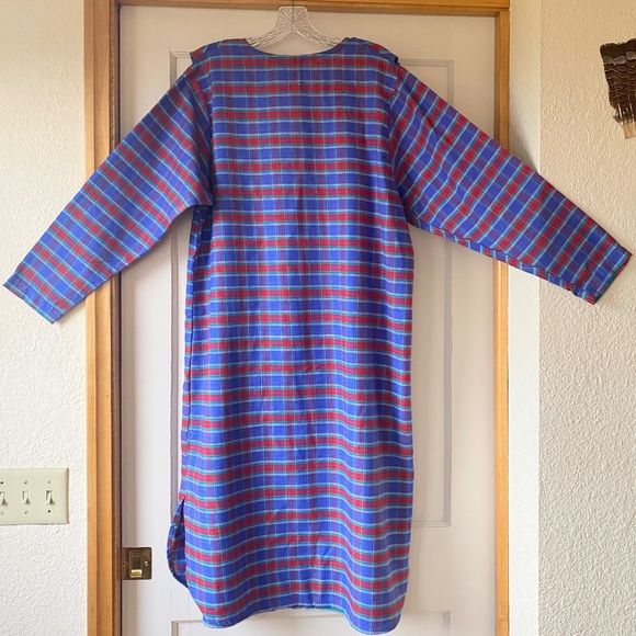 Eddie Bauer Womens L Ruffle Neck 3/4 length Nightgown Red Blue PLAID 90s USA - Picture 5 of 14